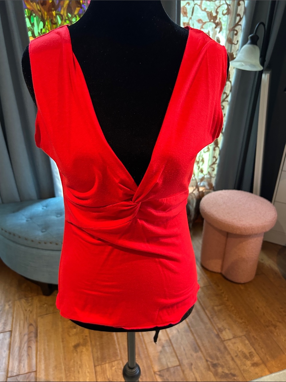 Boston Proper Bright Red Twist-Front V-Neck Tank